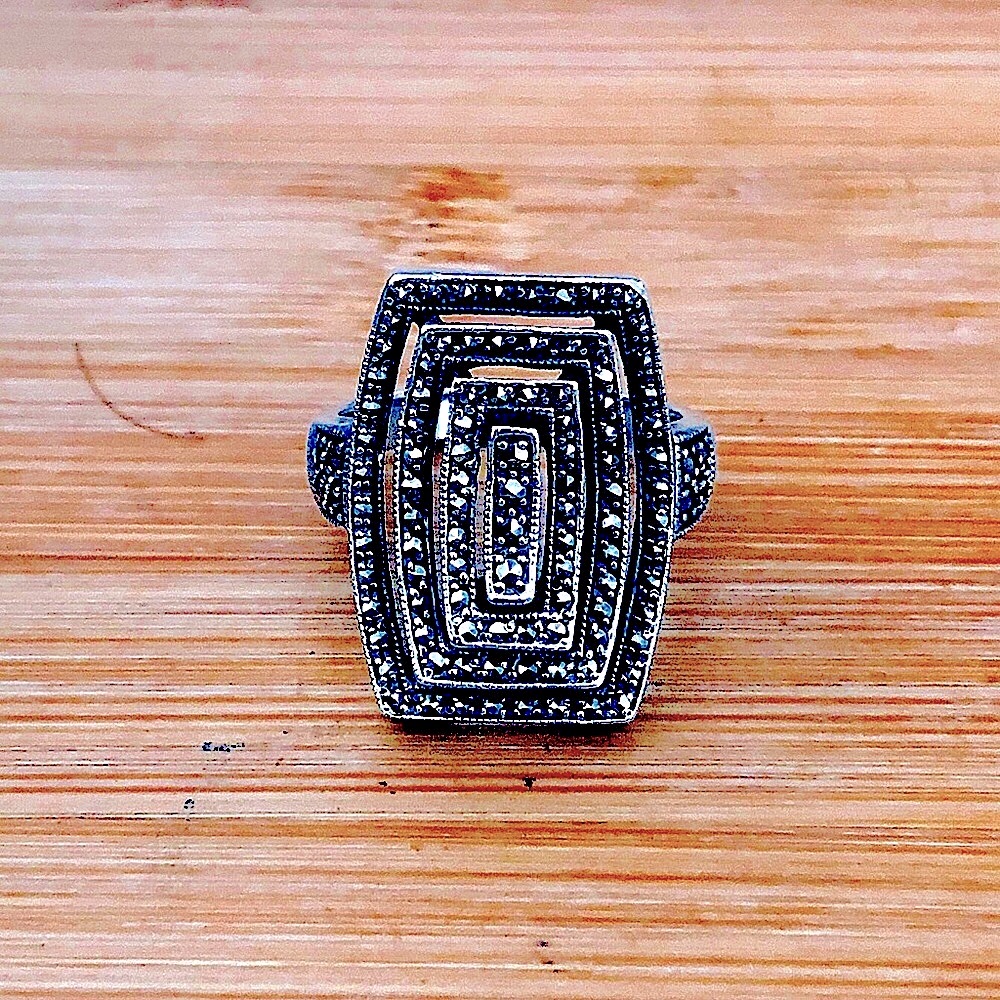 $52 Marcasite & Sterling Estate Ring Size 9 Marked Cna925thailand